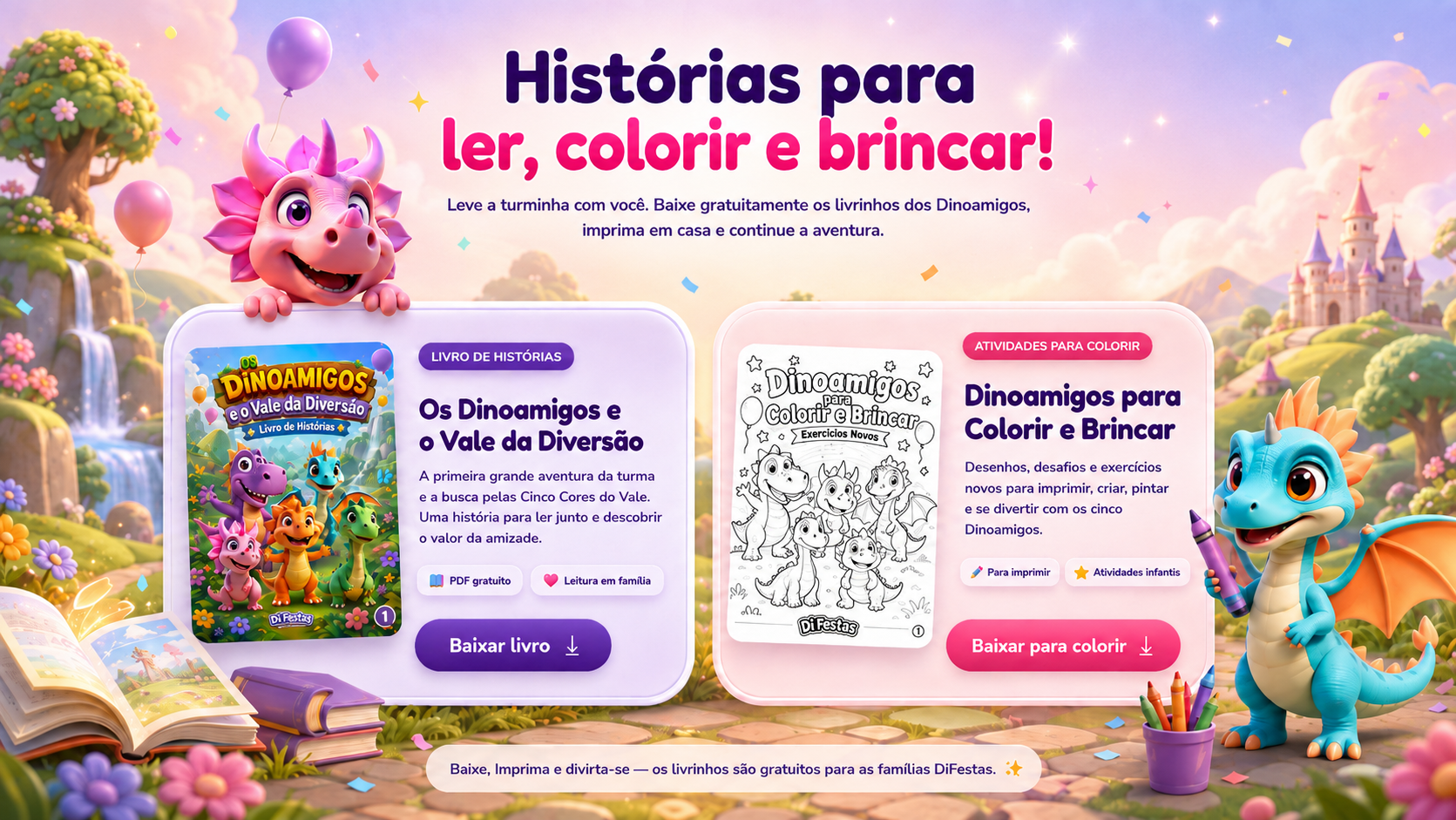 Histórias para ler, colorir e brincar — livrinhos gratuitos dos Dinoamigos